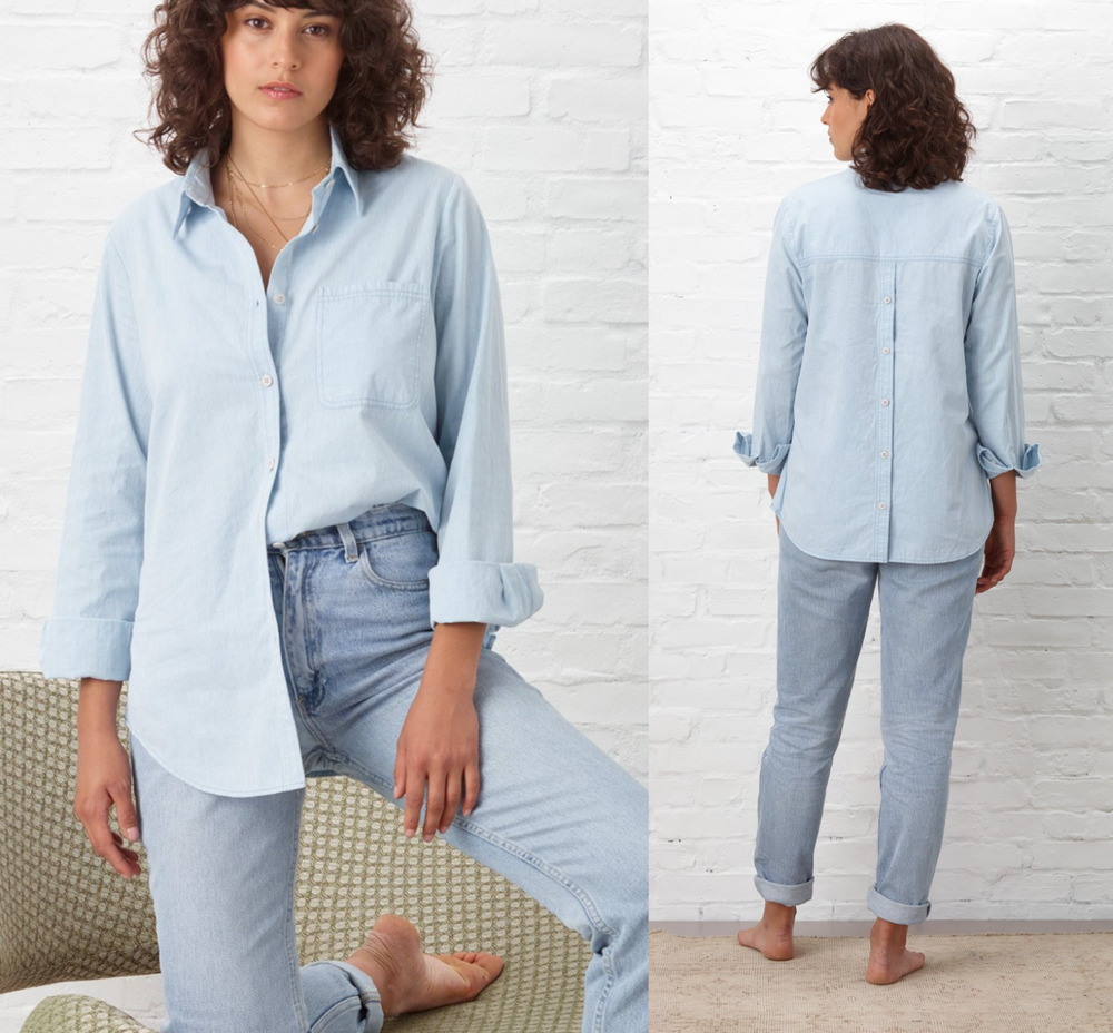 Ellie Mae Studios $180 GARY SHIRT Button upBlue Winter Sky Sz Small